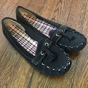 Lands End Brown Suede Tassels Slip On Loafers Moccasin Driving Shoes Size 7.5